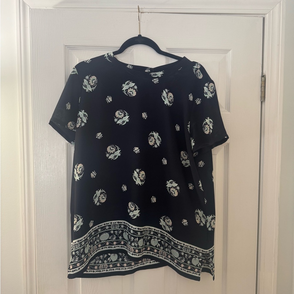LOFT Navy Floral Blouse